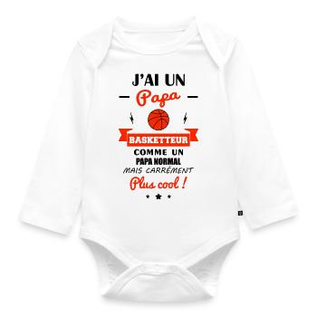 J'ai un papa basketteur, basket,basketball,sport - Body Bébé bio manches longues - blanc - Devant