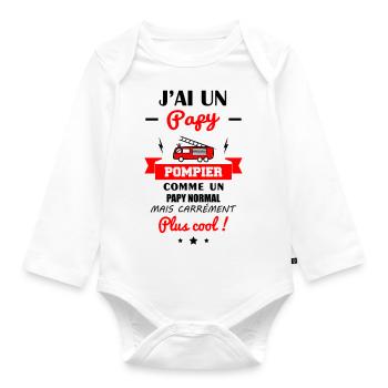 J'ai un papy pompier, cadeau, grand-père,naissance - Body Bébé bio manches longues - blanc - Devant