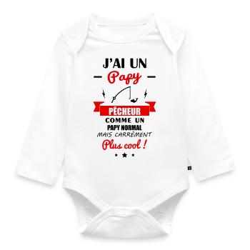 J'ai un papy pêcheur, grand-père, pêche, naissance - Body Bébé bio manches longues - blanc - Devant