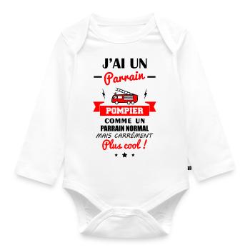 J'ai un parrain pompier,cadeau de naissance camion - Body Bébé bio manches longues - blanc - Devant