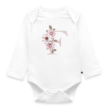 F Buchstabe mit Blumen 3D Effekt - Baby Bio-Langarm-Body - Weiß - Vorne