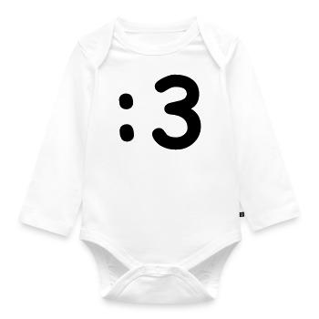 Cat Face Emoticon :3 - Organic Longsleeve Baby Bodysuit - white - Front
