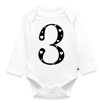 3 Geburtstag mit Herz - Baby Bio-Langarm-Body - Weiß - Vorne