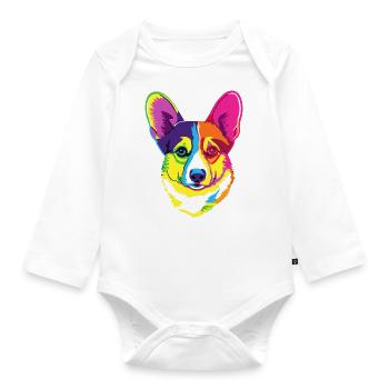 Rainbow Corgi Popart Chien Gallois - Body Bébé bio manches longues - blanc - Devant