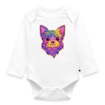 Yorkshire Terrier Regenbogen Hund Yorkie - Baby Bio-Langarm-Body - Weiß - Vorne