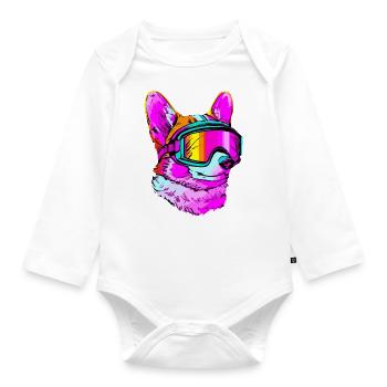 Corgi Ski Synthwave Hund Geschenk Pop Art - Baby Bio-Langarm-Body - Weiß - Vorne