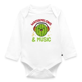 Watermelons and Music Notes Musician Summer Fruit - Organic Longsleeve Baby Bodysuit - white - Front