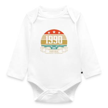 1990 Vintage Geburtstag Retro Classic - Baby Bio-Langarm-Body - Weiß - Vorne