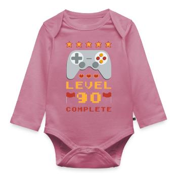 90th Birthday Level 90 Complete - Organic Longsleeve Baby Bodysuit - mauve - Front