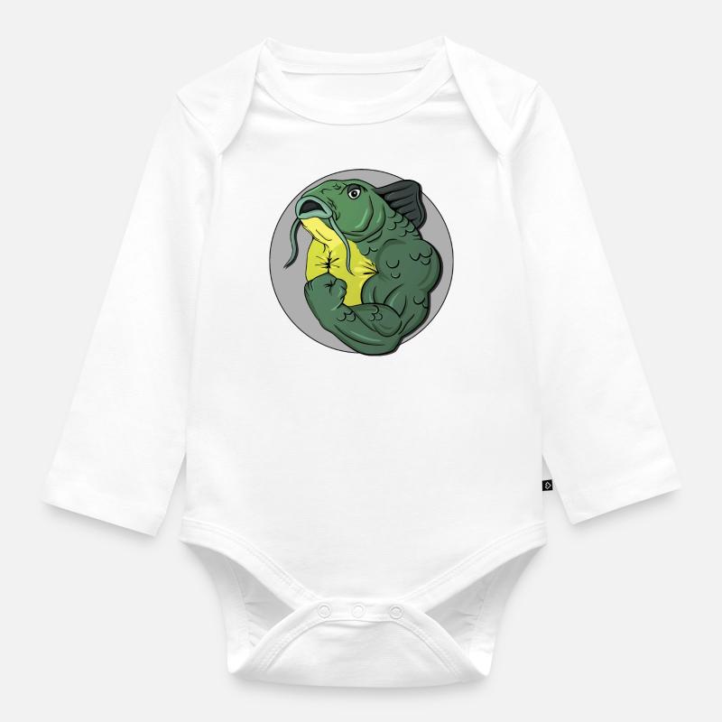 BadassFishing_grau - Body Bébé bio manches longues - blanc