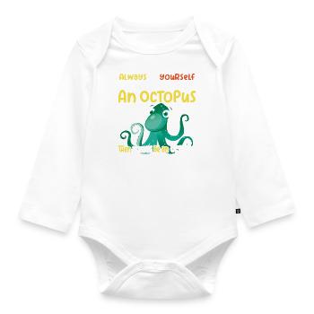 Be an Octopus - Fun Octopus Design - Organic Longsleeve Baby Bodysuit - white - Front