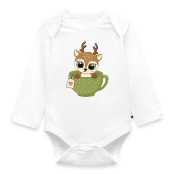 Baby Rentier in Tasse Weihnachten Kind Geschenke - Baby Bio-Langarm-Body - Weiß - Vorne