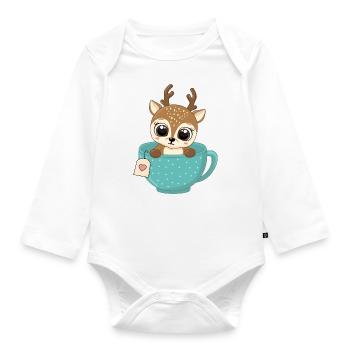 Baby Rentier in Tasse Weihnachten Kind Geschenke - Baby Bio-Langarm-Body - Weiß - Vorne