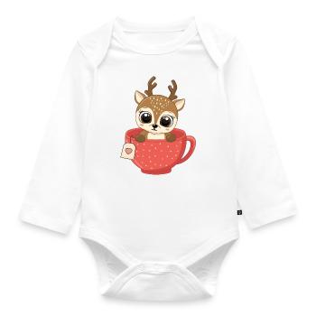 Baby Rentier in Tasse Weihnachten Kind Geschenke - Baby Bio-Langarm-Body - Weiß - Vorne
