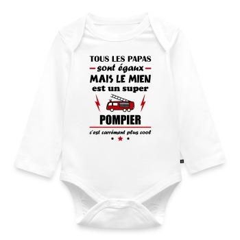 Tous les papas naissent égaux, pompier - Body Bébé bio manches longues - blanc - Devant