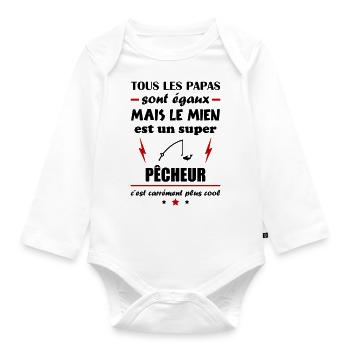 Tous les papas naissent égaux, pêche, pêcheur - Body Bébé bio manches longues - blanc - Devant