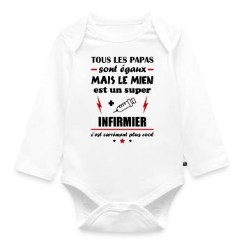 Tous les papas naissent égaux, infirmier - Body Bébé bio manches longues - blanc - Devant