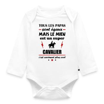 Tous les papas naissent égaux, cavalier, cheval - Body Bébé bio manches longues - blanc - Devant