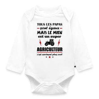 Tous les papas naissent égaux,agriculteur,tracteur - Body Bébé bio manches longues - blanc - Devant