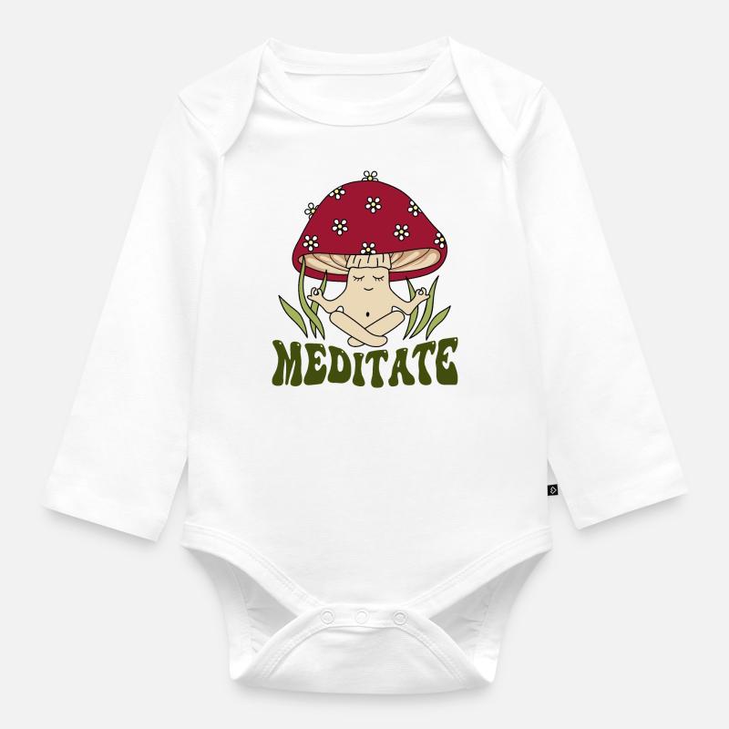 Méditation aux champignons - Body Bébé bio manches longues - blanc