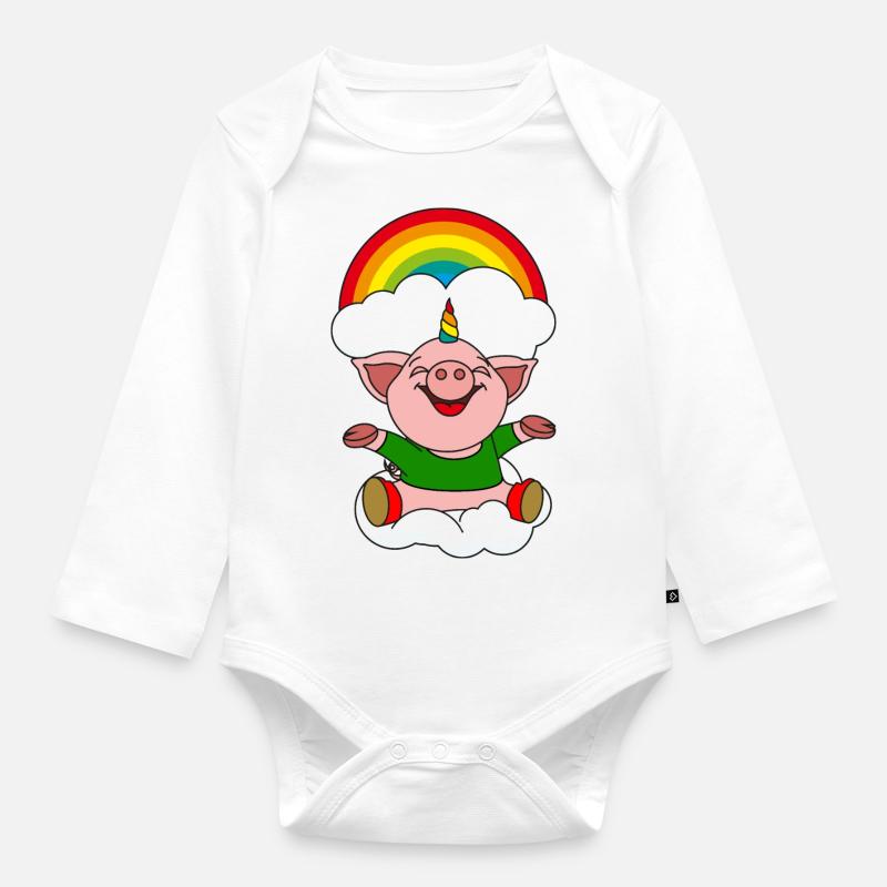 petite corne de cochon colorée - Body Bébé bio manches longues - blanc