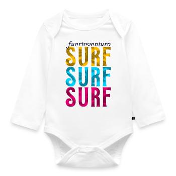 SURF Fuerteventura - Baby Bio-Langarm-Body - Weiß - Vorne