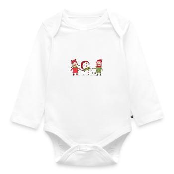 Bonhomme de neige Enfants Chien Anniversaire Noël - Body Bébé bio manches longues - blanc - Devant
