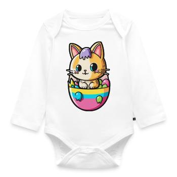 Easter cat - Organic Longsleeve Baby Bodysuit - white - Front