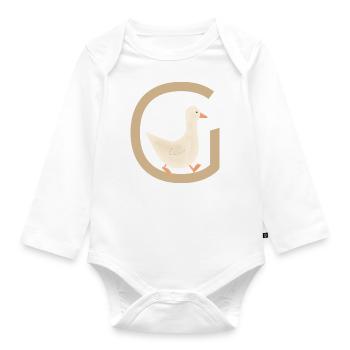 G - OIE - ABC, Alphabet, Lettre, Animal, Nom - Body Bébé bio manches longues - blanc - Devant