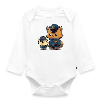 kawaii cat police - Organic Longsleeve Baby Bodysuit - white - Front