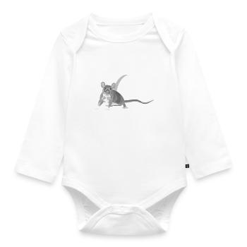 Mouse rat rodent in front of a hole in the wall - Organic Longsleeve Baby Bodysuit - white - Front