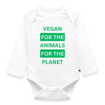 Veganer Stil mit Herz: Einzigartiges Design - Baby Bio-Langarm-Body - Weiß - Vorne