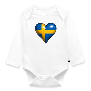 Sweden Shiny Heart Blue Yellow Cross - Organic Longsleeve Baby Bodysuit - white - Front