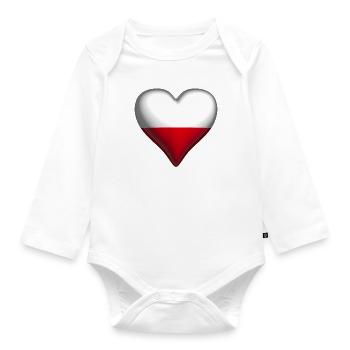 Poland shiny heart white red - Organic Longsleeve Baby Bodysuit - white - Front