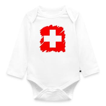 Drapeau de la Suisse Vintage Croix en détresse Look Suisse - Body Bébé bio manches longues - blanc - Devant
