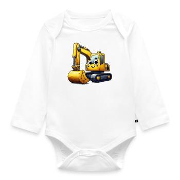 Bagger mit Gesicht für Kinder - Baby Bio-Langarm-Body - Weiß - Vorne