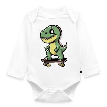 Dinosaurier Skateboard - Dino Skater - Baby Bio-Langarm-Body - Weiß - Vorne