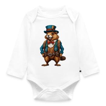 Lederhosen / Animal / Traditional costume / Tradition / Beaver - Organic Longsleeve Baby Bodysuit - white - Front