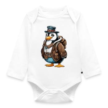 Lederhosen / Animal / Traditional costume / Tradition / Penguin - Organic Longsleeve Baby Bodysuit - white - Front