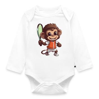 Affen im Tennis- und Badminton-Duell - Lustiger - Baby Bio-Langarm-Body - Weiß - Vorne