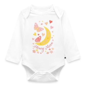 Honeymoon with Moon Heart Flowers and Butterflies - Organic Longsleeve Baby Bodysuit - white - Front