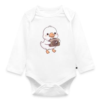 Cute Baby Goose With Camera - Organic Longsleeve Baby Bodysuit - white - Front
