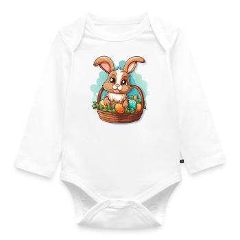 Osterhase im Osterkorb mit Ostereiern - Baby Bio-Langarm-Body - Weiß - Vorne