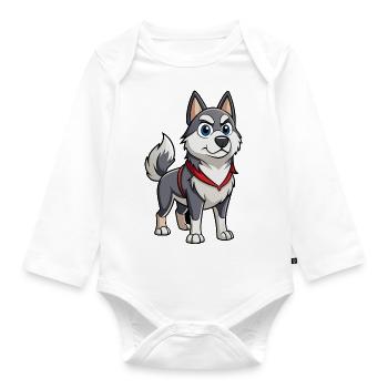 A Norwegian Elkhound with a determined expression - Organic Longsleeve Baby Bodysuit - white - Front