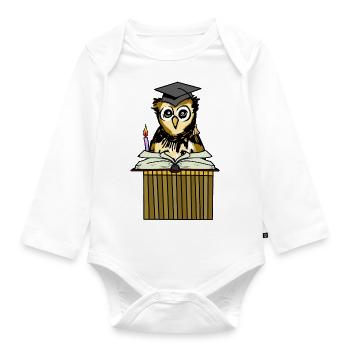 Owl Eagle Owl Teacher Wise Wise Scholar Teacher Job - Organic Longsleeve Baby Bodysuit - white - Front