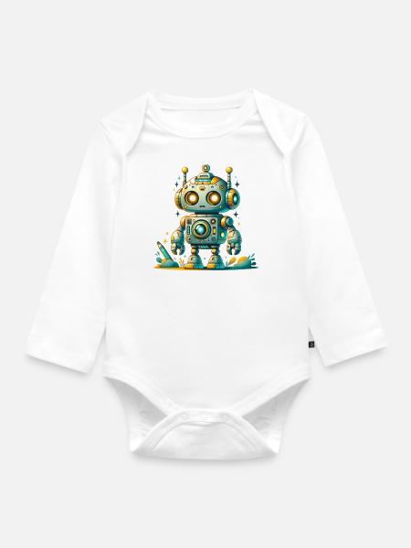 Robots for children - Organic Longsleeve Baby Bodysuit - white