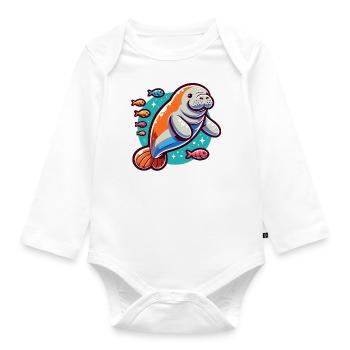 Seekuh mit vielen bunten Fischen - Baby Bio-Langarm-Body - Weiß - Vorne