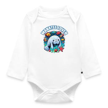 Manatee with lots of colorful fish and starfish - Organic Longsleeve Baby Bodysuit - white - Front