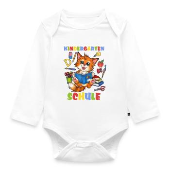 Niedliche Katze Katzenkind mit Zuckertüte Schule - Baby Bio-Langarm-Body - Weiß - Vorne