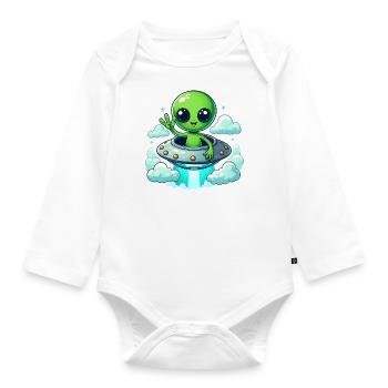 Alien Shows Peace - Organic Longsleeve Baby Bodysuit - white - Front